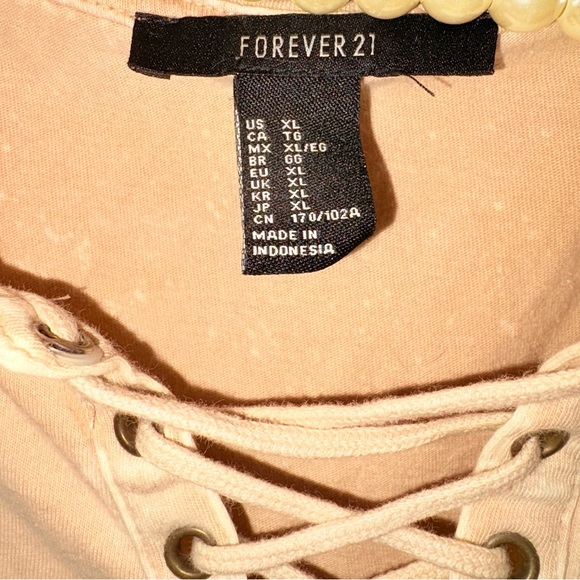 Forever 21 Lace-Up Beige Short Sleeve Top - Picture 2 of 5